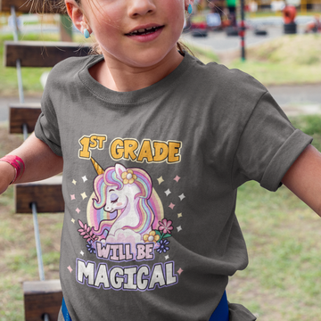 1st Grade T Shirt For Kid First Grade Will Be Magical Cute Unicorn Rock 1st Grade Girl