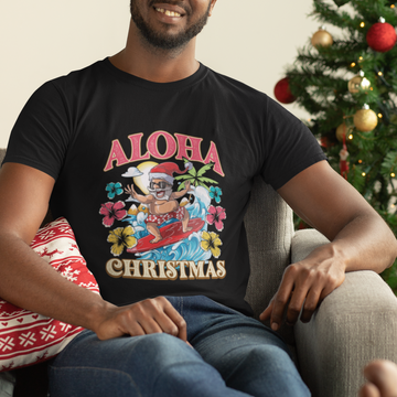 Aloha Hawaiian Christmas Mele Kalikimaka Tropical Xmas Surfing Santa T Shirt