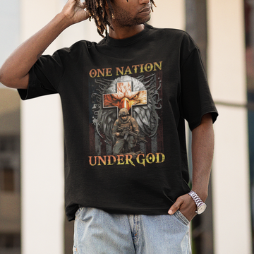 American Patriotic T Shirt One Nation Under God Christian Cross Bald Eagle - Customhoo