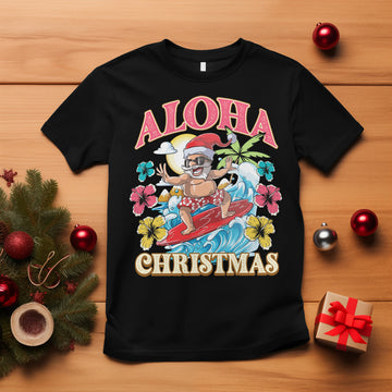 Aloha Hawaiian Christmas Mele Kalikimaka Tropical Xmas Surfing Santa T Shirt